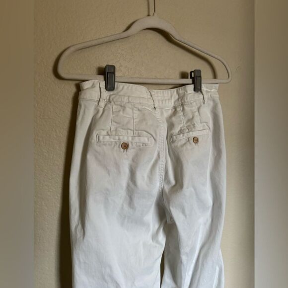 Anthropologie Chino Wide Leg Crop Pants Sz 6 High‎ Rise White Cream - Picture 4 of 9